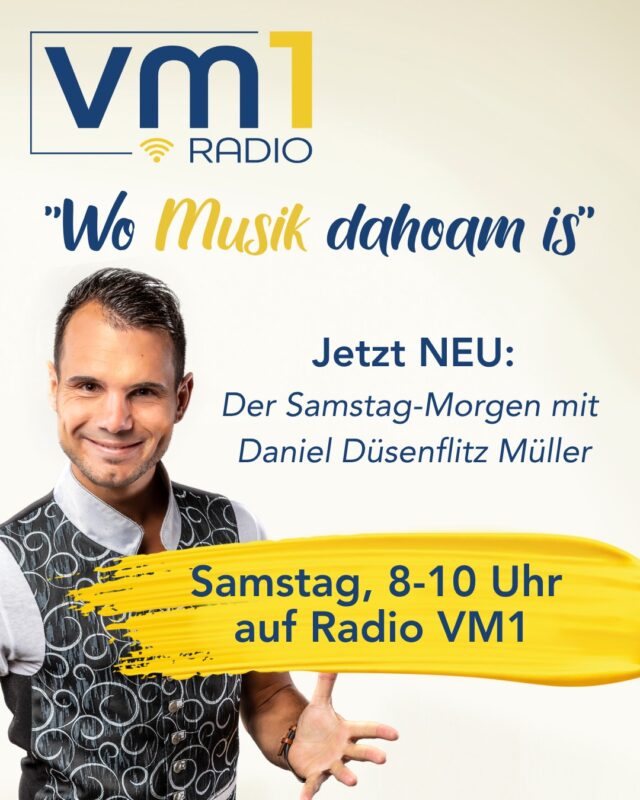 "Wo Musik dahoam is" - so heißt sie, die neue Sendung von Daniel Düsenflitz Müller hier bei uns auf Radio VM1. 👏 Am Samstag geht's los: von 8 bis 10 Uhr begleitet er euch mit besonderen Interviewgästen, toller Musik und ganz viel "dahoam"-Gefühl durch den Morgen. 🎶 @danielduesenflitz_official