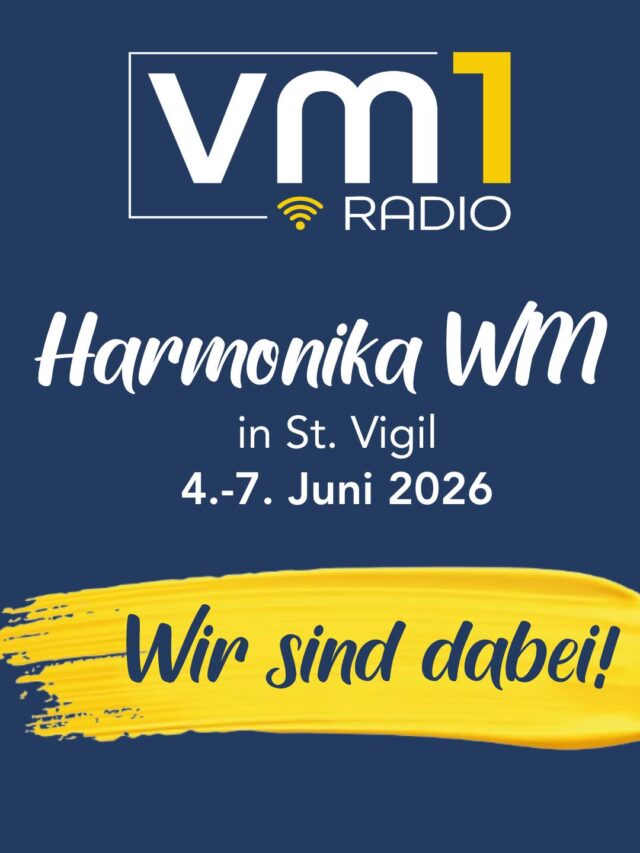 Die Harmonika Weltmeisterschaft in St. Vigil steht vor der Tür! 🪗 Von 4.-7. Juni 2026 sind wir von Radio VM1 als Medienpartner mit dabei!

➡️ Los geht’s am Donnerstag mit der festlichen Eröffnung bei Tanz und Gesang
➡️ Am Freitag ab 14 Uhr führen Wolfgang Gmoser & Philipp Bammer mit Live-Eindrücken durch das Programm
➡️ Am Freitag ab 20 Uhr sorgt VM1 Stimmungsmacher Wolfgang Gmoser für gute Unterhaltung, außerdem freuen wir uns auf das Klemen Rošer Trio und die Musikkapelle Musiga Catarina Lanz

Seid dabei und genießt Musik, Können und gute Unterhaltung!