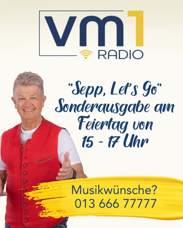 Schönen Feiertag, Österreich! Von 15 bis 17 Uhr begleitet uns Sepp Mattlschweiger mit einer Sonderausgabe von "Sepp, Let's Go" durch den Nachmittag. Mit dabei sind natürlich wieder eure Musikwünsche unter ➡ 013 666 77777 👏

@sepp_mattlschweiger