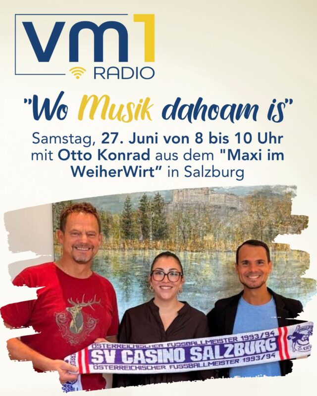 Morgen Samstag gibt es von 8 bis 10 eine ganz  besondere Ausgabe von "Wo Musik dahoam is". ➡ Das VM1 Fußball Spezial mit Daniel Düsenflitz Müller und seinem Jugendidol Otto Konrad. Die beiden sind im Maxi im WeiherWirt in Salzburg zu Gast - seid dabei und frühstückt gemeinsam mit Daniel und der Torwartlegende! ⚽

@danielduesenflitz_official @maxi.im.weiherwirt
@otto_konrad_1