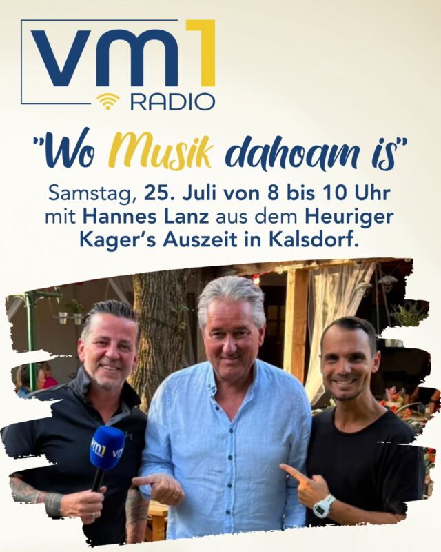 "Wo Musik dahoam is" heißt es morgen Samstag wieder ab 8 Uhr bei uns auf Radio VM1. 👏 Daniel Düsenflitz Müller begrüßt diesmal Schlagersänger Hannes Lanz im Heuriger Kager's Auszeit in Kalsdorf. ➡ Zwei Stunden gute Gespräche, gute Musik und gute Unterhaltung sind garantiert! Seid dabei! 😃

@kagers.auszeit @hanneslanzmusik @danielduesenflitz_official