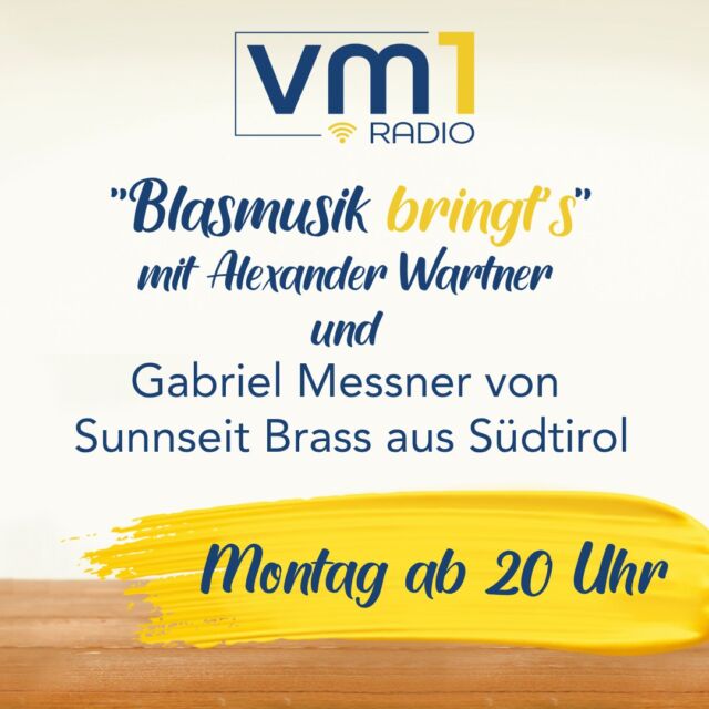 Heute Abend heißt es wieder "Blasmusik bringt's" mit Alex Wartner! 🎺 Zu Gast ist Gabriel Messner von Sunnseit Brass aus Südtirol. ➡ Ab 20 Uhr plaudern die beiden Musiker über das 10-jährige Jubiläum, neue Musik und darüber, wie so richtig gefeiert wird! Seid dabei! 👏

@sunnseitbrass @wartner.alex