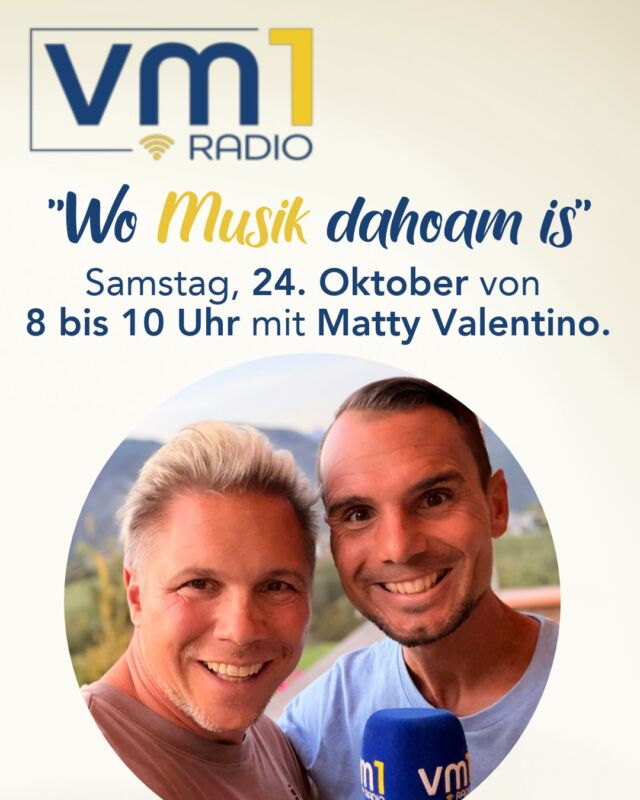 Party-Sänger, Entertainer und Familienvater - Matty Valentino ist morgen ab 8 Uhr bei Daniel Düsenflitz Müller zu Gast, wenn es wieder heißt "Wo Musik dahoam is" 👏 Zwei Stunden lang sprechen die beiden über ein aufregendes Leben voller Musik und Unterhaltung zwischen den Skipisten und Skihütten dieser Welt! 🎶🎤😀

@danielduesenflitz_official @matty_valentino_offiziell